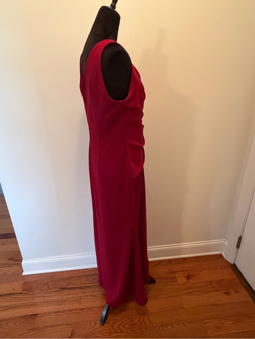 Burgundy V-Neck Ruched Twist Waist Ruffle High Low Evening Formal Dress Large - Picture 5 of 10
